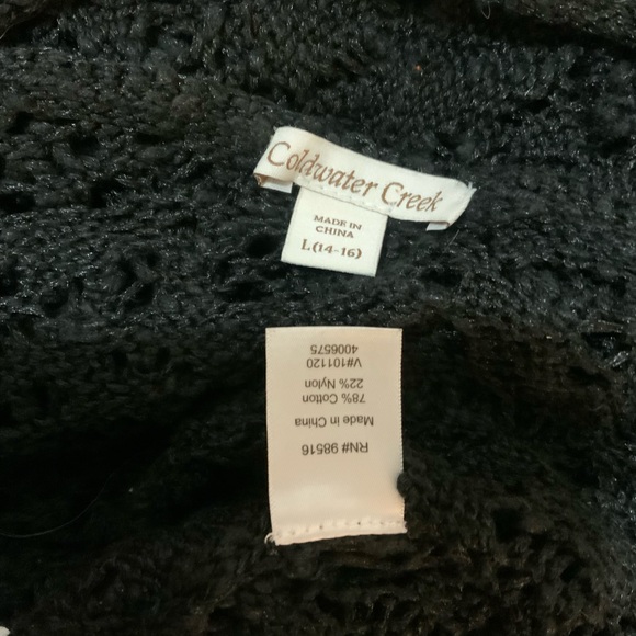 Coldwater Creek Black Crochet Open-Front Cardigan. Size L - Picture 5 of 5
